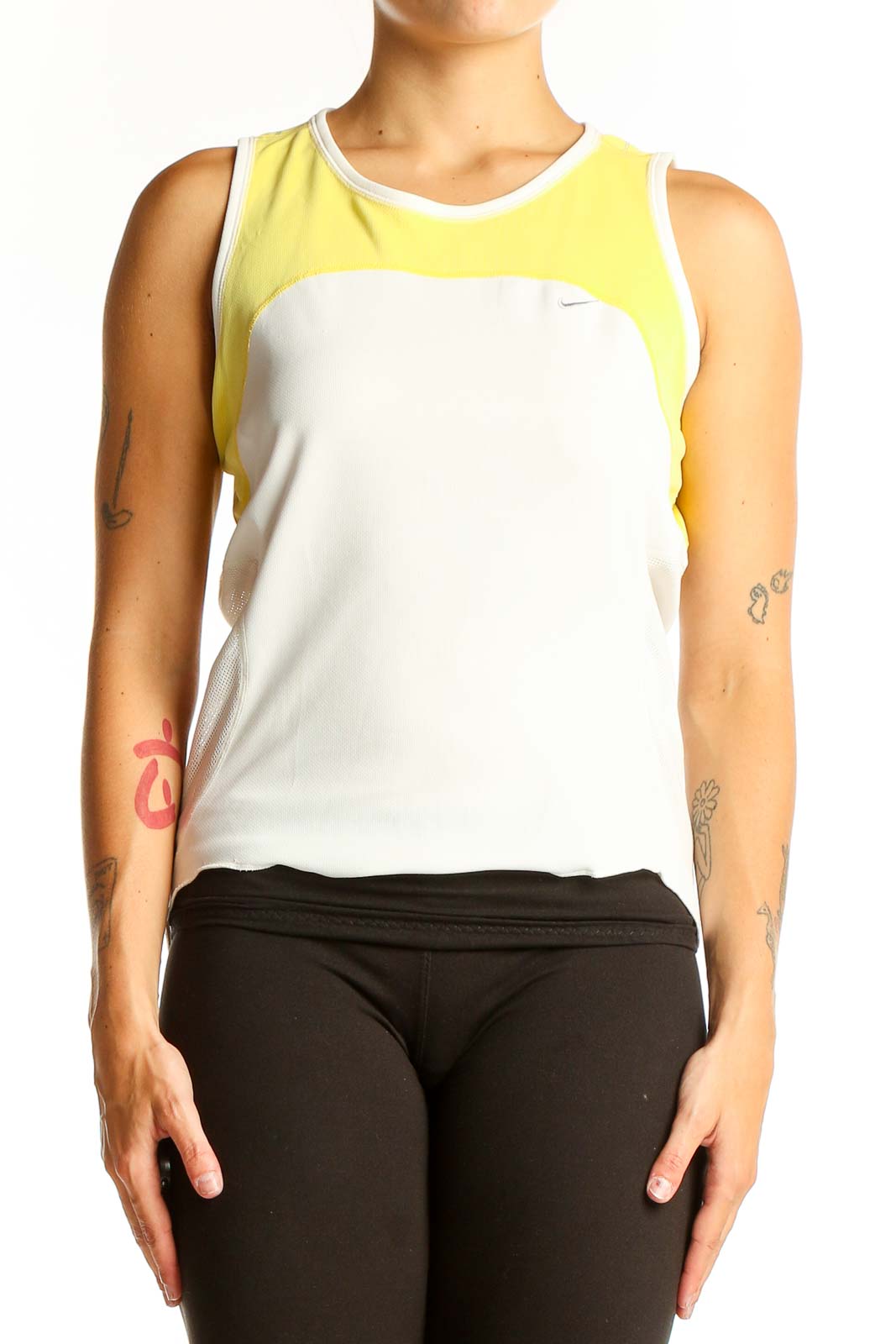 White and Yellow Nike Athletic Tank Top Front