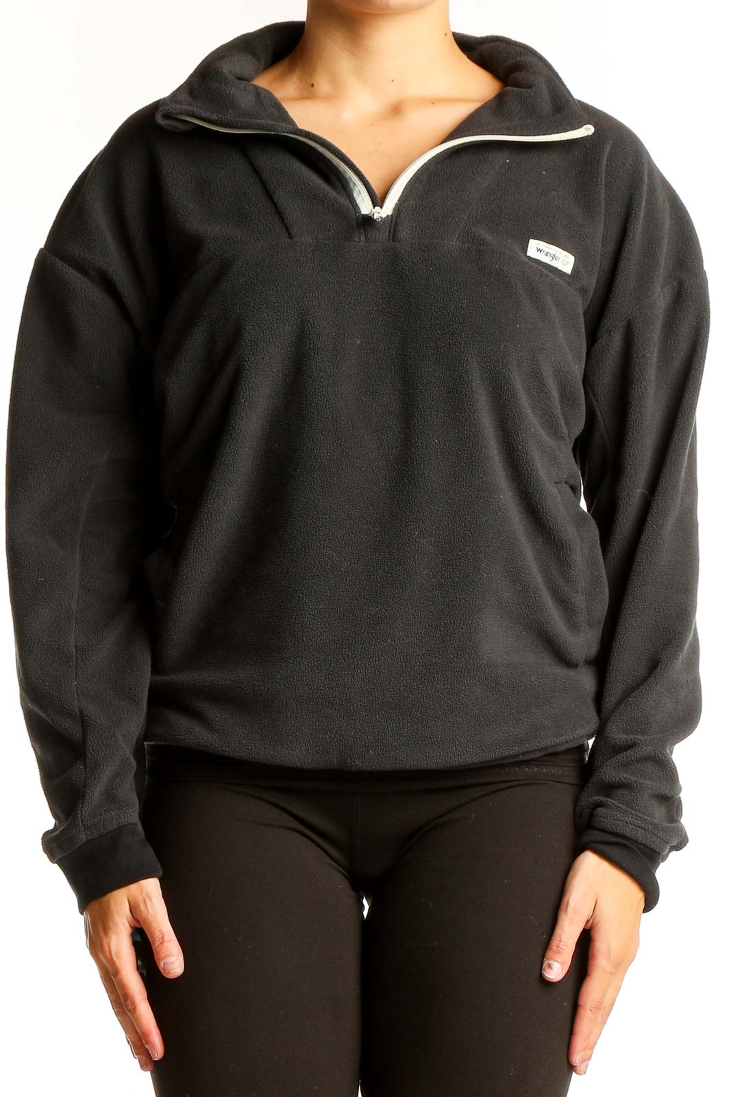 Black Polyester Half-Zip Fleece Pullover Front