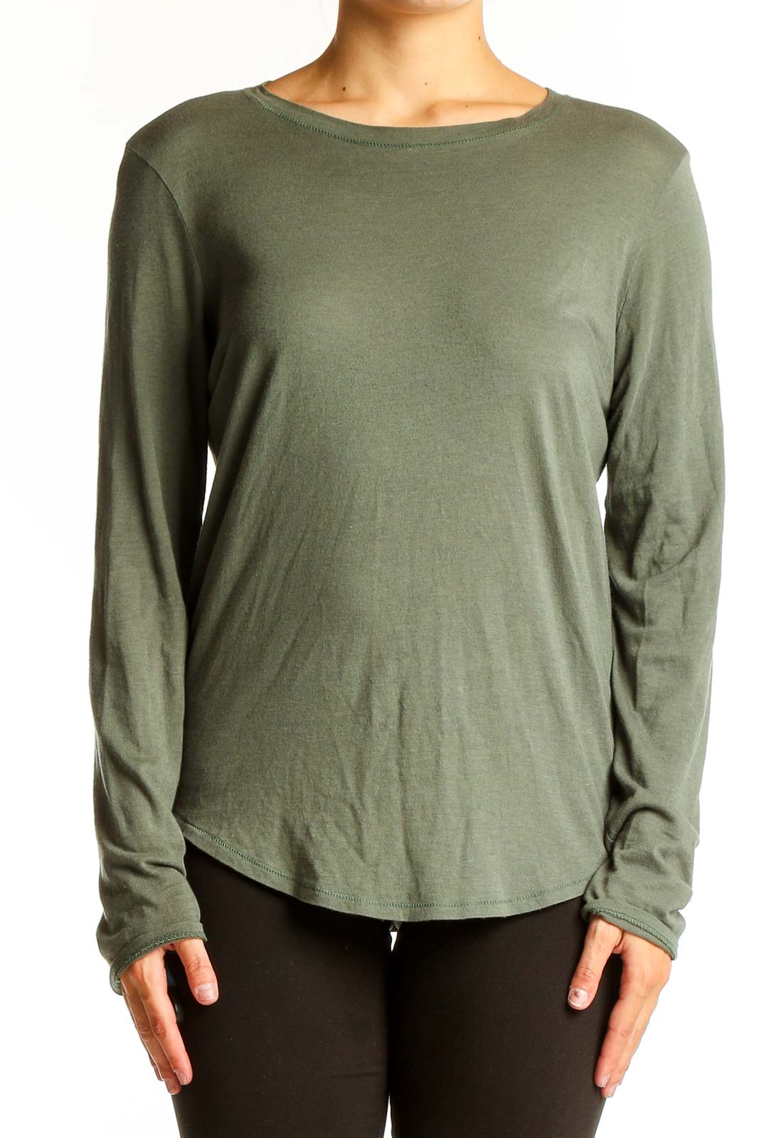 Olive Long Sleeve Cotton Modal Top Front
