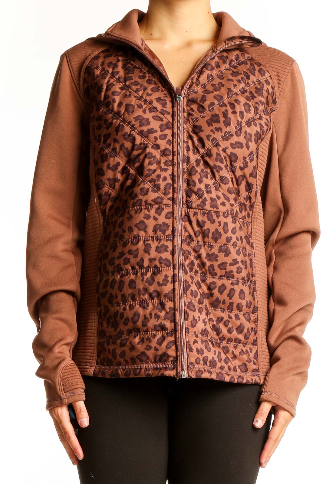 Brown Leopard Print Athletic Jacket Front