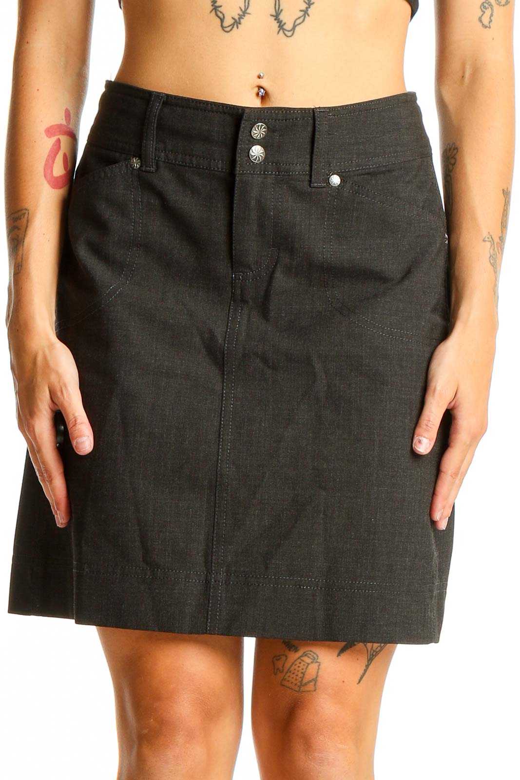 Black Sporty A-line Skirt Front