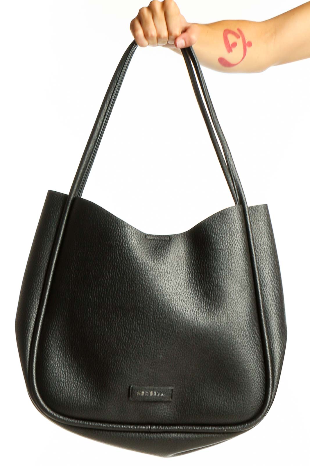 Black Leather Hobo Tote Bag Front