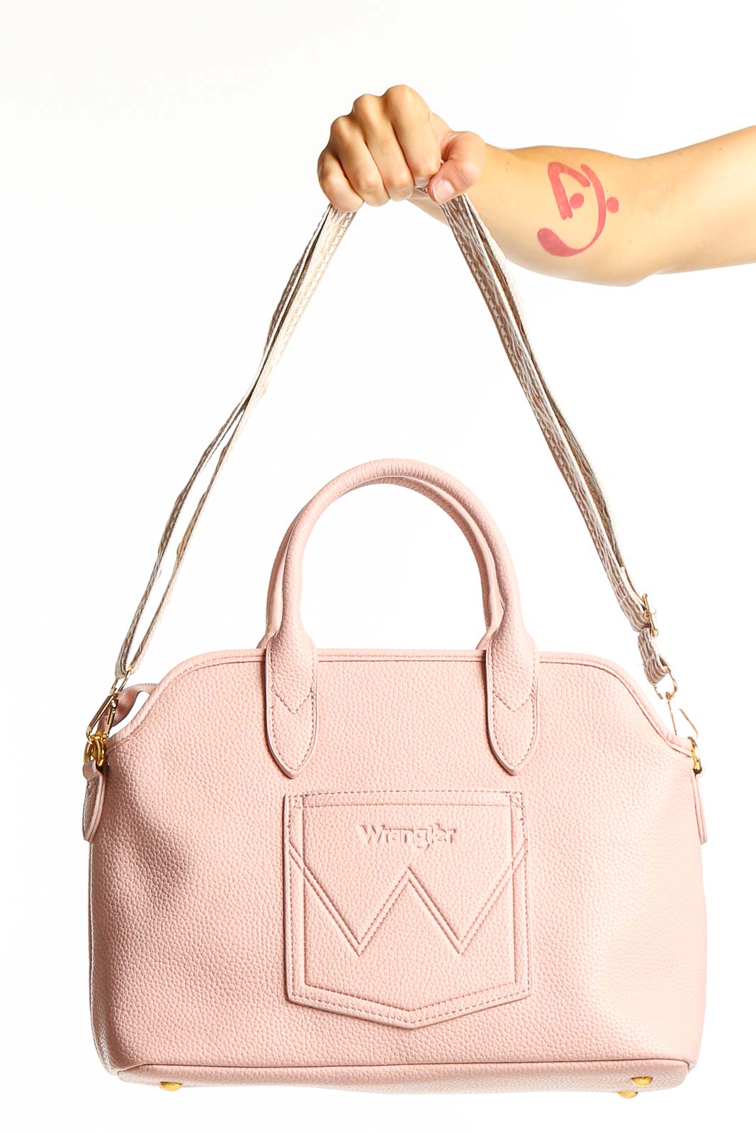 Pink Leather Satchel Handbag Front