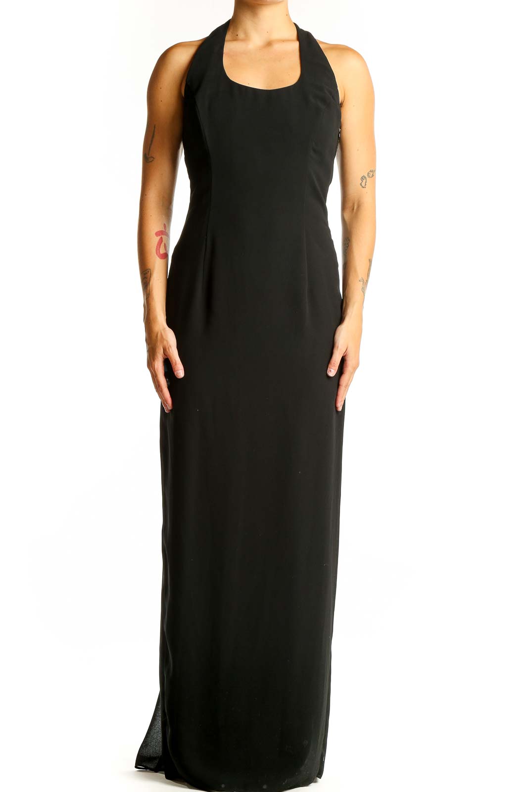Black Elegant Halter Neck Maxi Dress Front