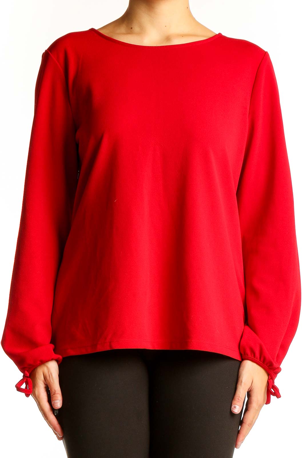 Red Long Sleeve Blouse with Tie Cuffs Front