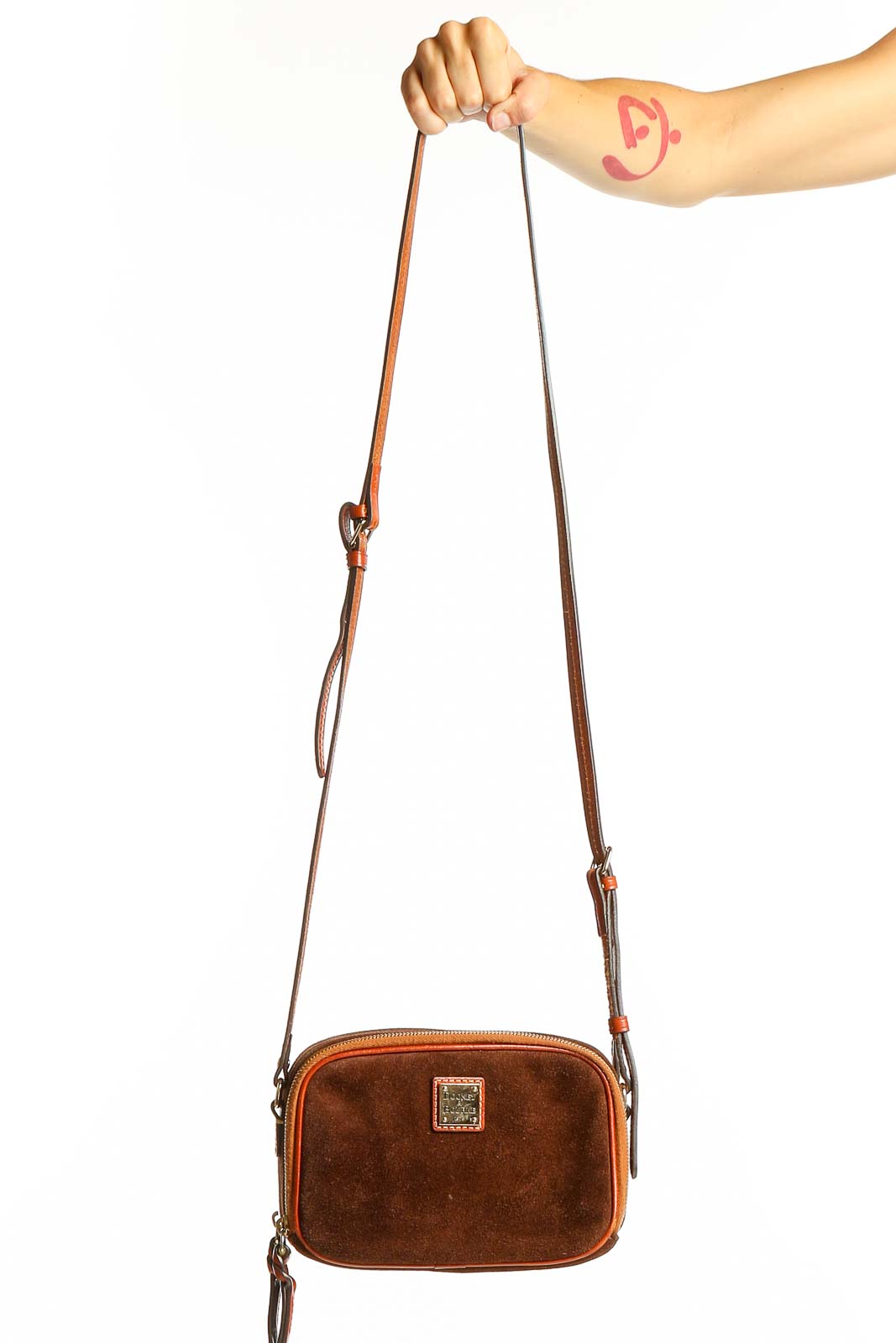 Brown Suede Leather Crossbody Bag Front