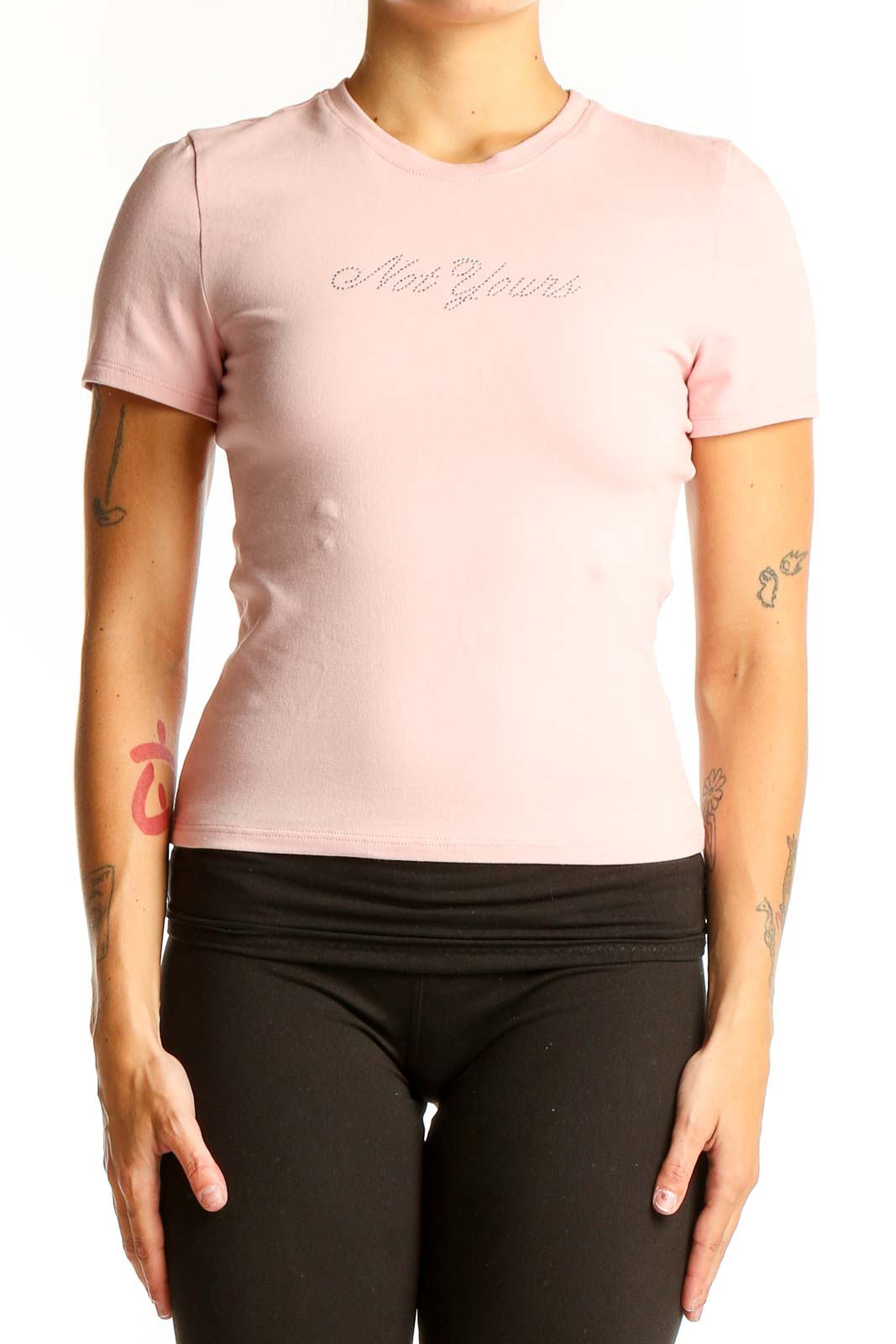 Pink Cotton Blend Fitted T-Shirt Front