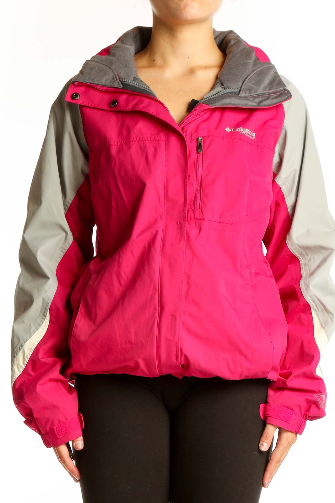 Pink and Gray Nylon Outdoor Jacket Front
