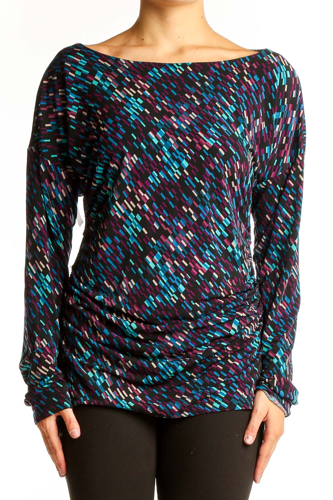 Multicolor Abstract Print Long Sleeve Top Front