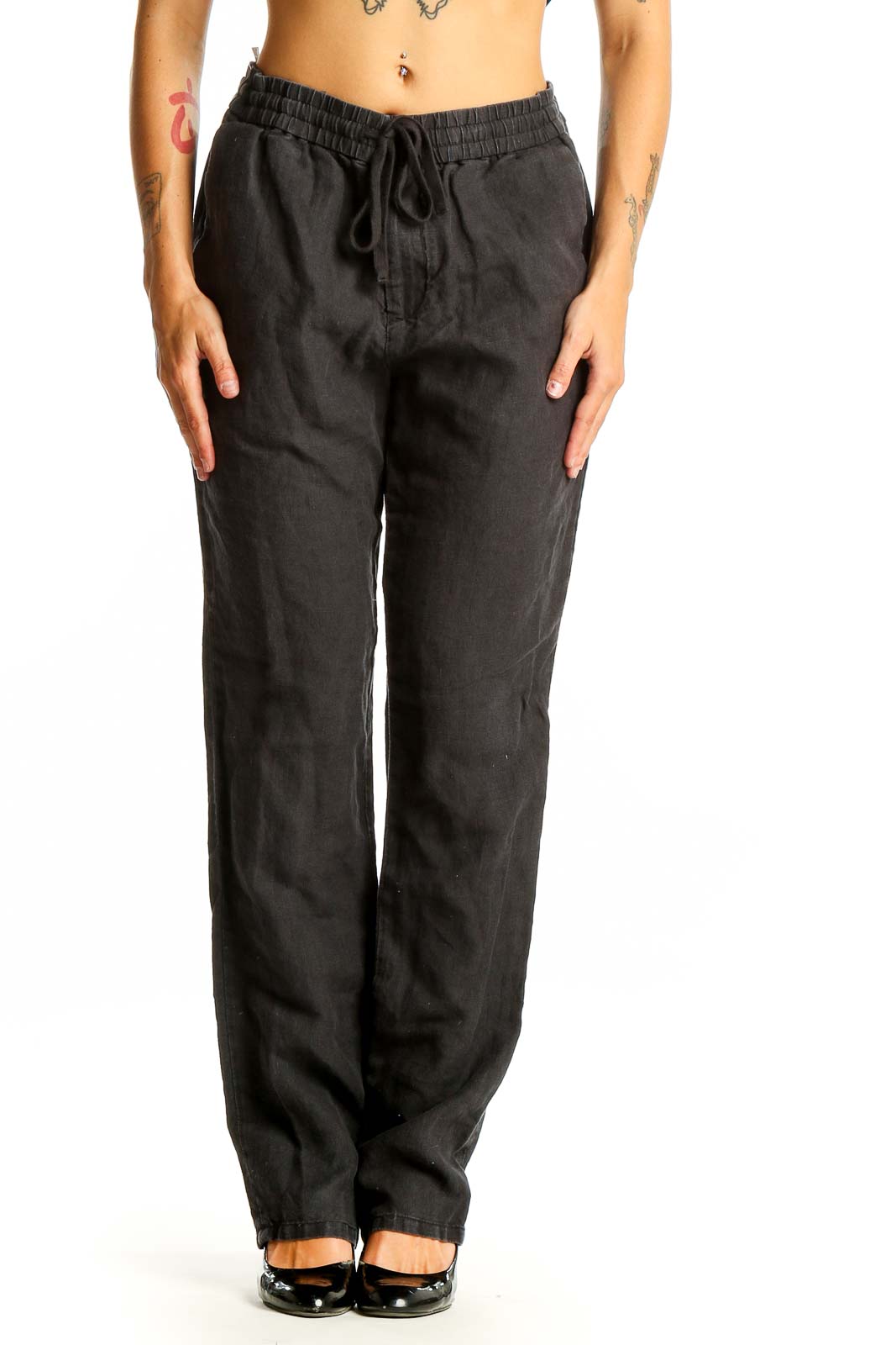 Black Hemp Drawstring Pants Front