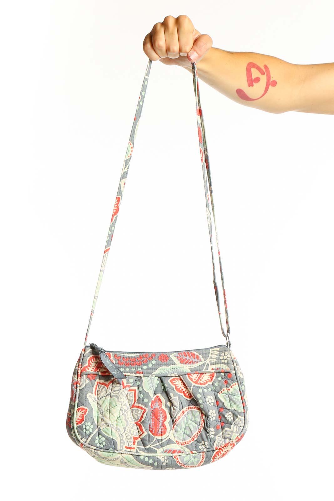 Gray Floral Print Crossbody Bag Front