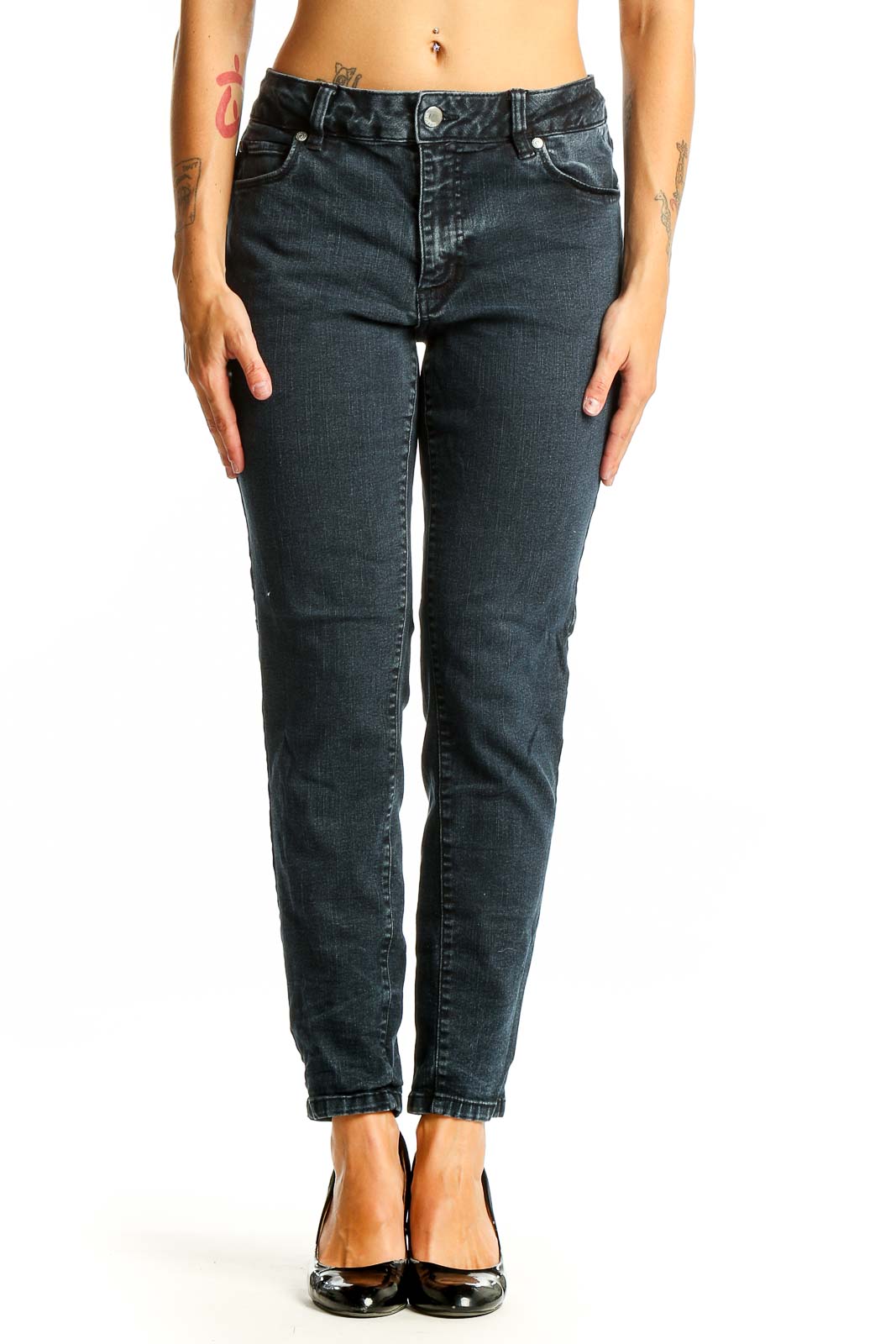 Dark Blue Tapered Denim Jeans Front