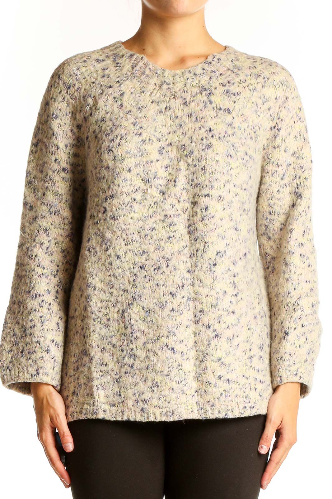 Beige Speckled Oversized Knit Sweater Front
