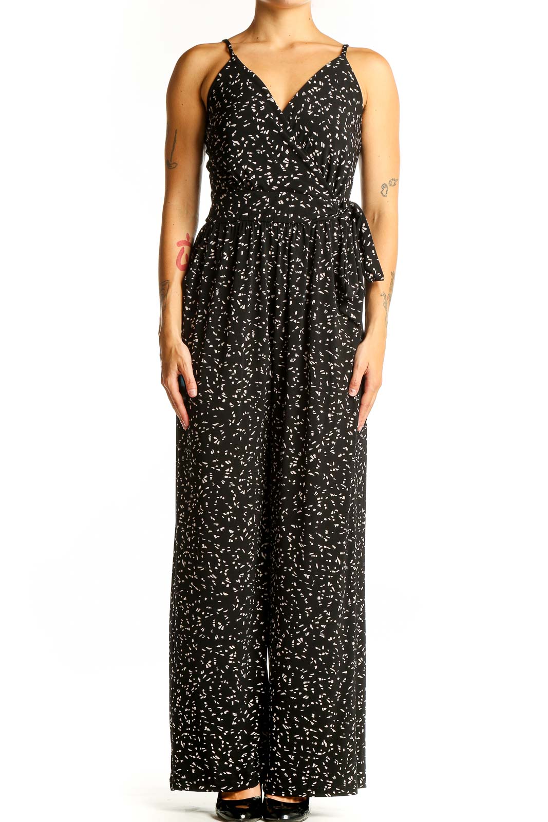 Black Floral Print Jumpsuit Front