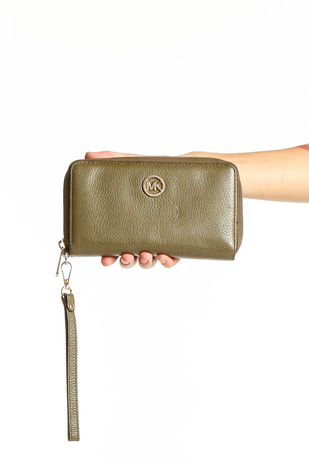 Olive Leather Zip-Around Wallet Front