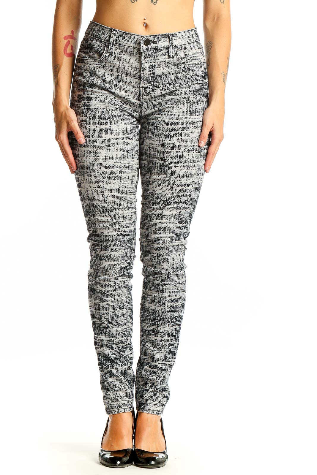 Gray Textured Skinny Jeans Front