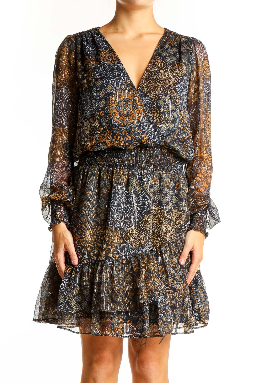 Navy Floral Chiffon Cocktail Dress Front