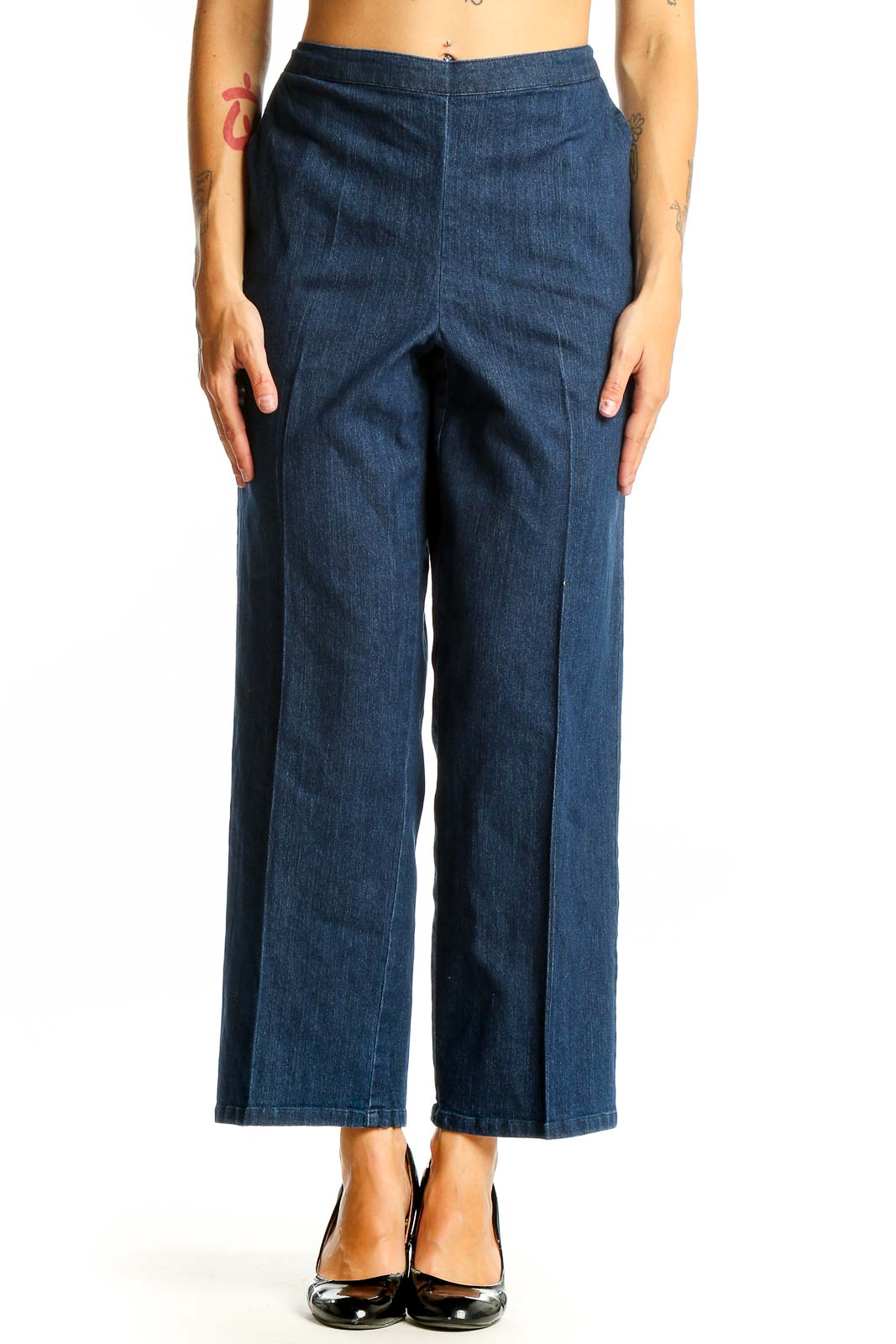 Blue Wide-Leg Denim Trousers Front