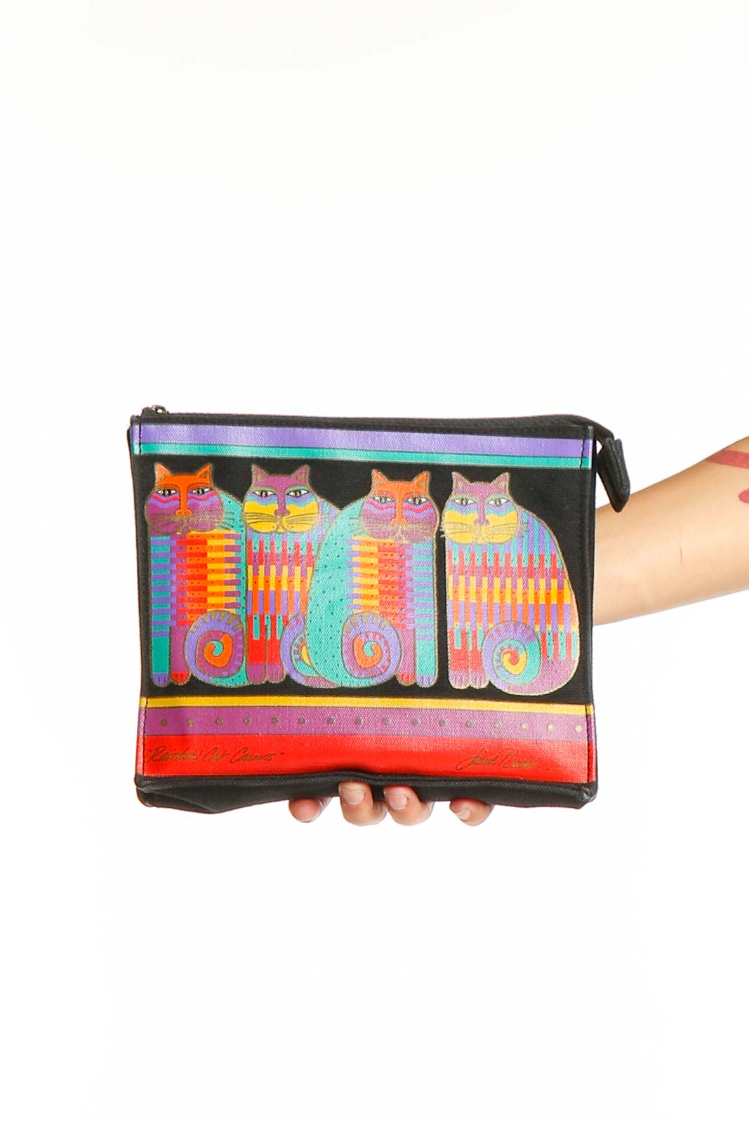 Colorful Cat Print Clutch Bag Front