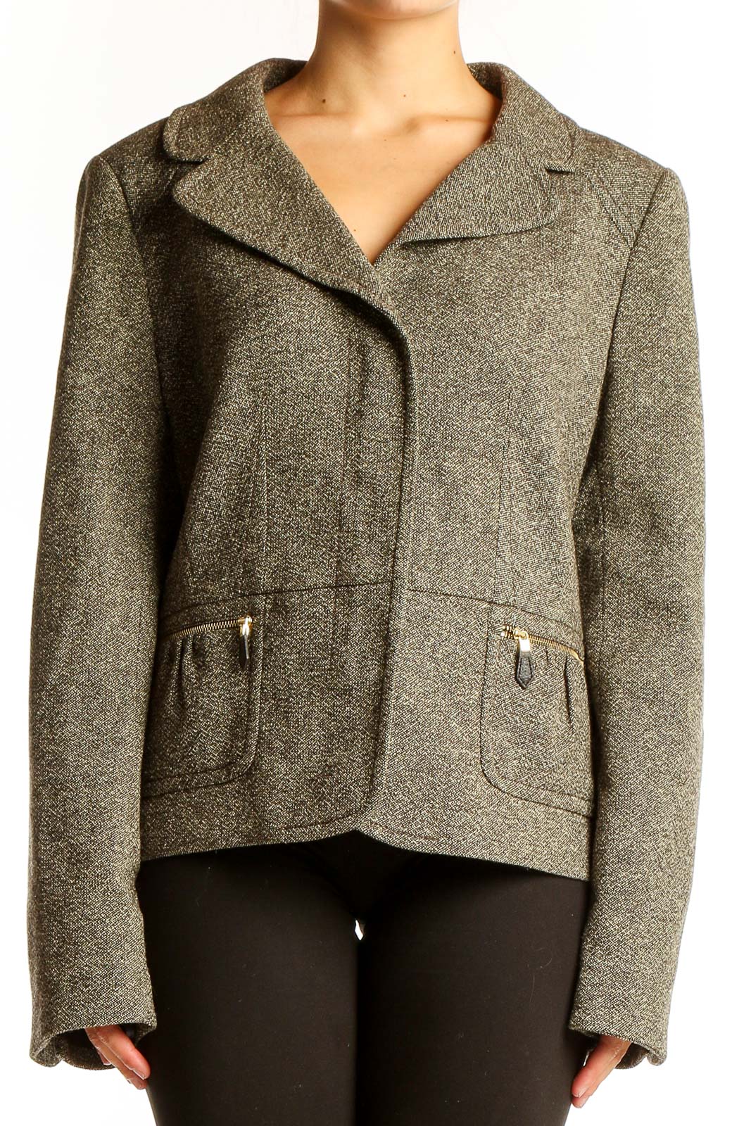 Gray Textured Cropped Blazer Front