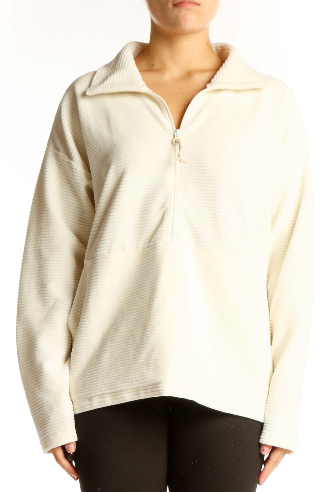Cream Ribbed Half-Zip Pullover Jacket Front