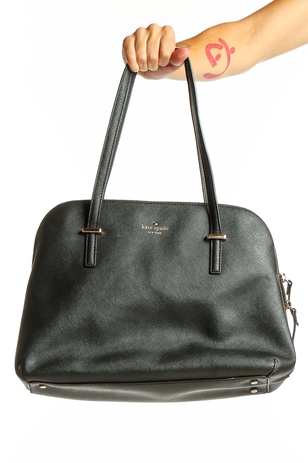 Black Leather Shoulder Bag Front