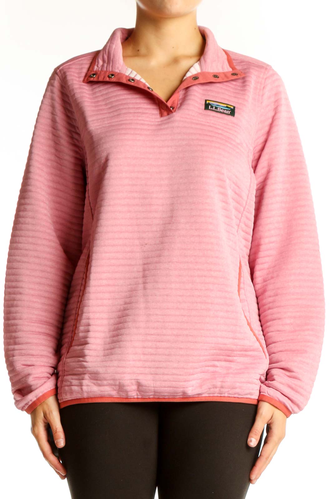Pink Striped Polyester Pullover Front