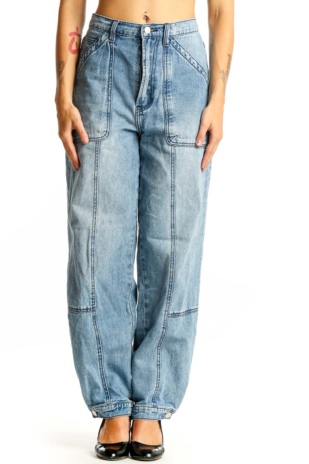 Light Blue Wide-Leg Carpenter Jeans Front