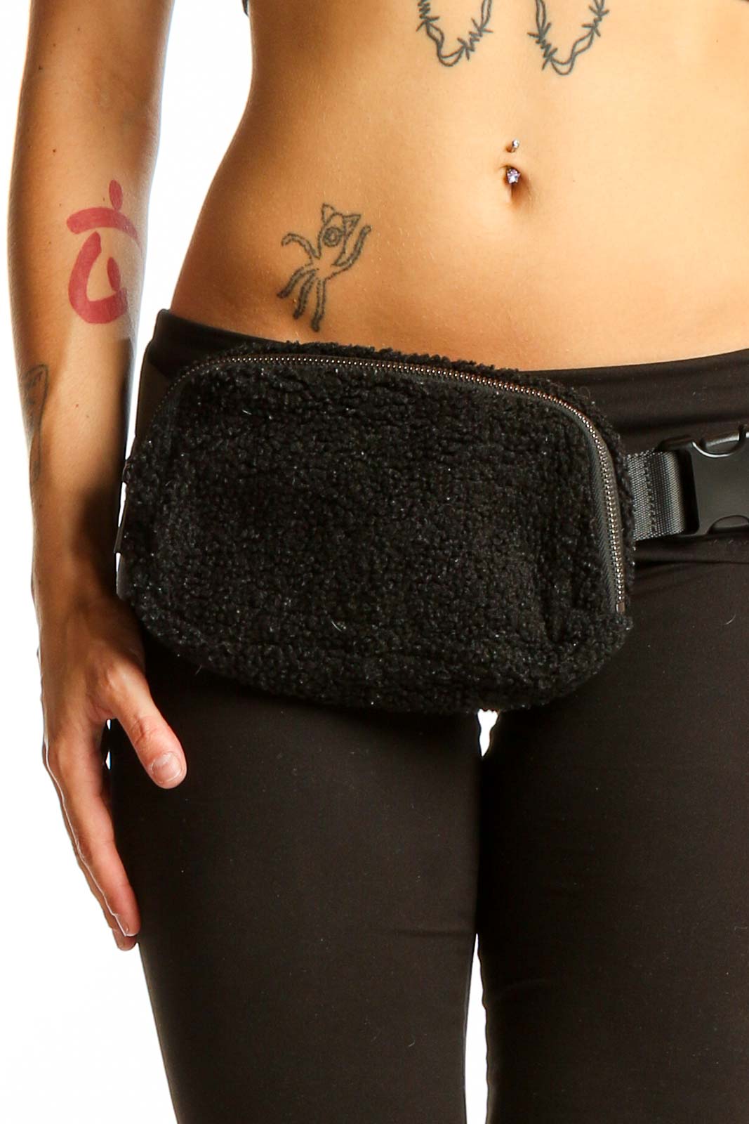 Black Fuzzy Fanny Pack Front
