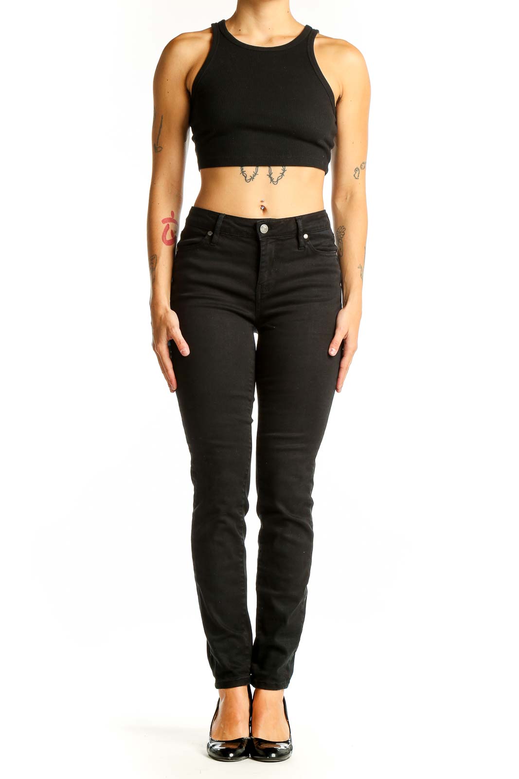 Black Slim Fit Denim Jeans Front