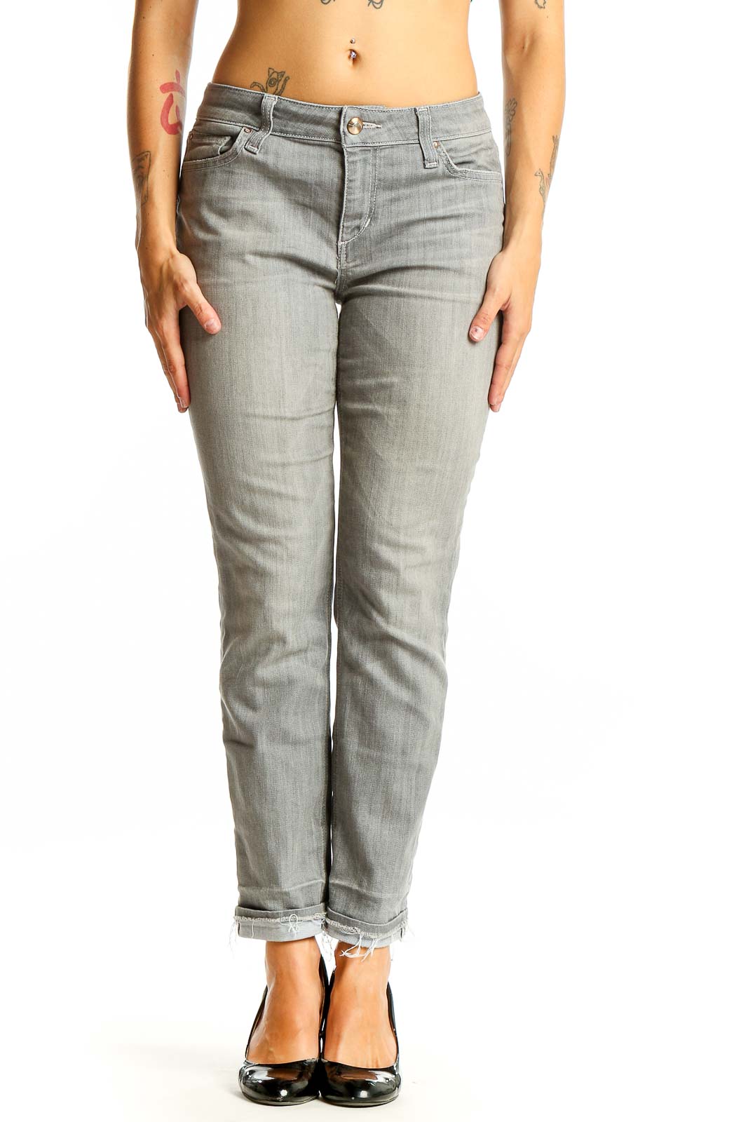 Gray Slim Fit Ankle-Length Jeans Front