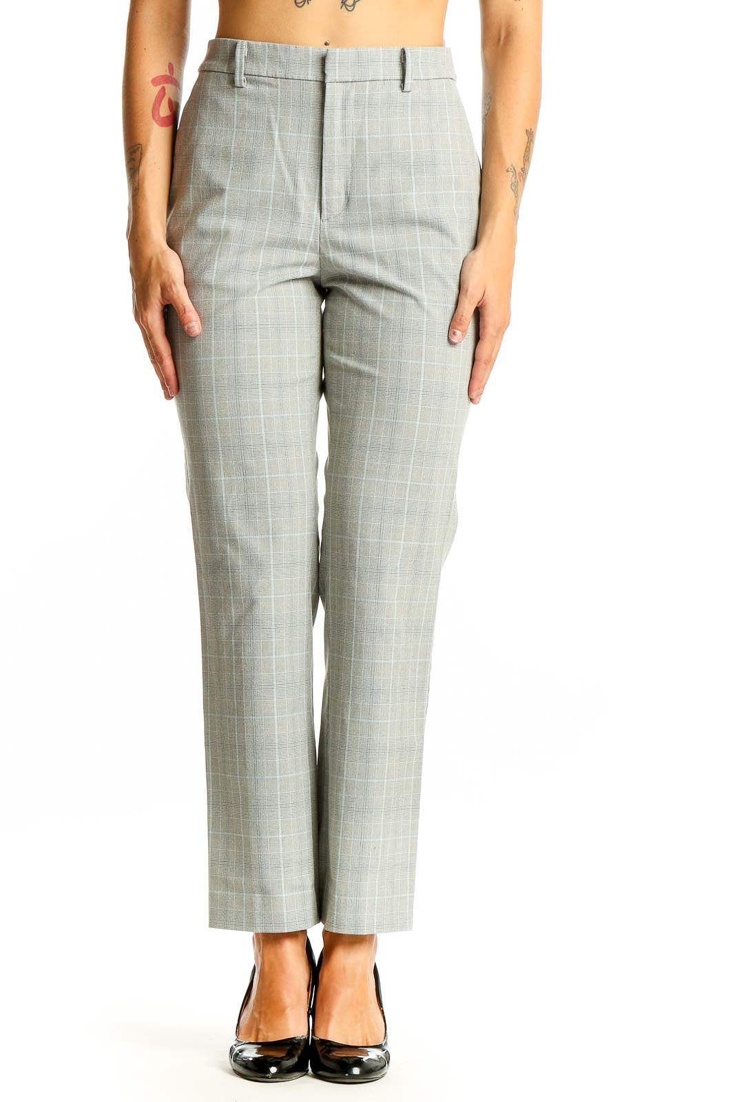 Gray Plaid Tailored Suit Pants Front