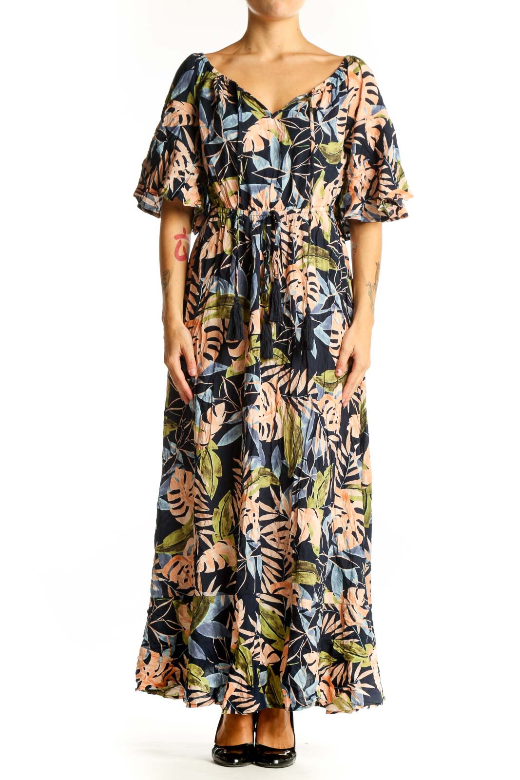 Multicolor Tropical Print Maxi Dress Front