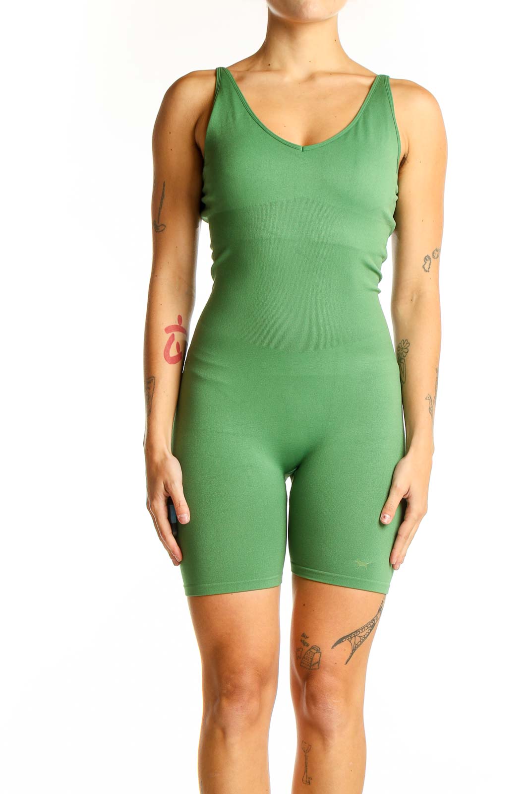 Green Sleek Bodycon Unitard Front