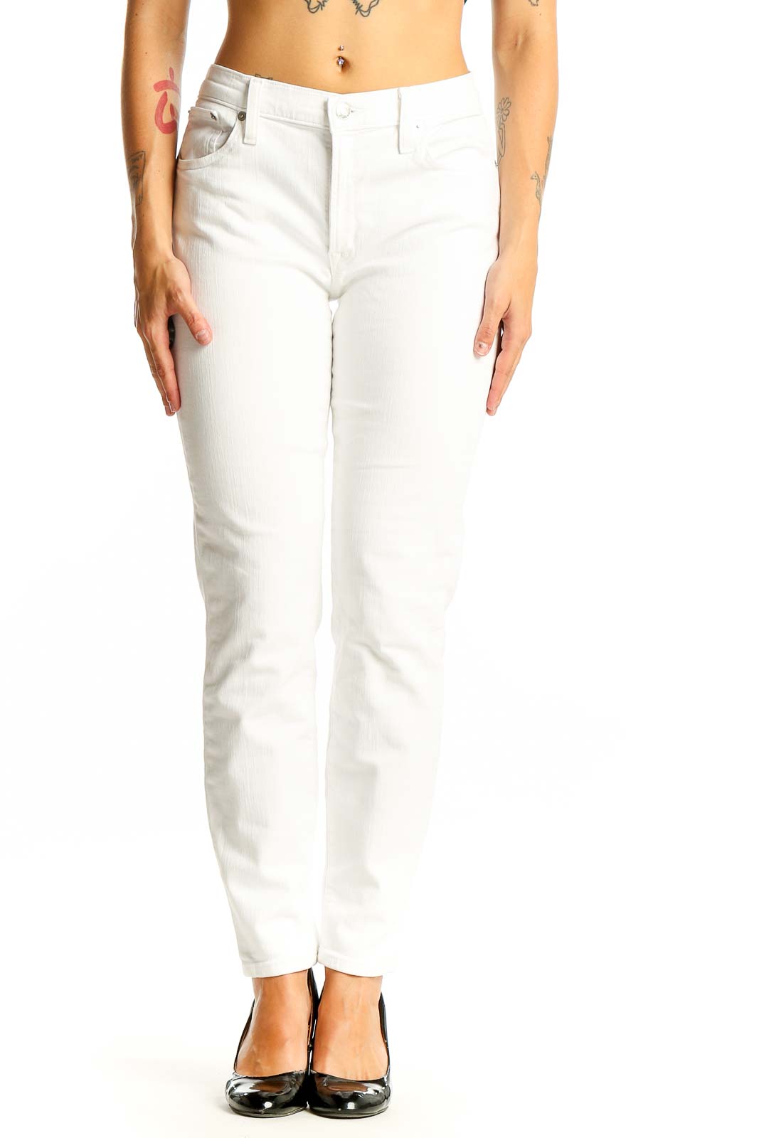 White Slim Fit Denim Jeans Front