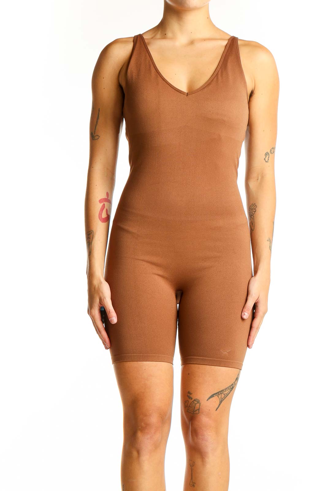 Brown Sleek Bodycon Jumpsuit Front