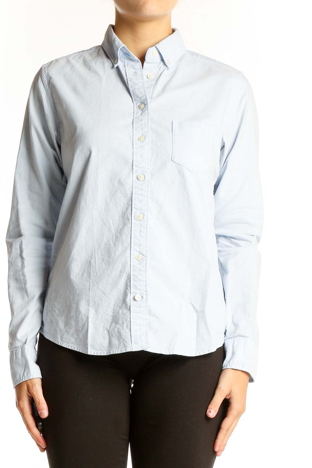 Light Blue Cotton Button-Down Shirt Front