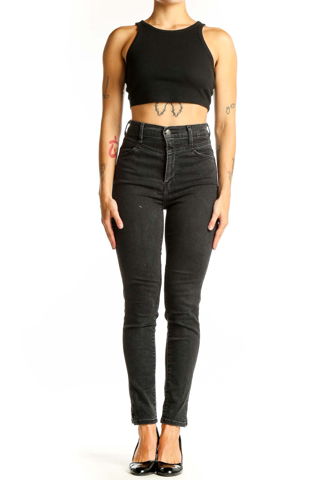 Black High-Waisted Skinny Jeans Front