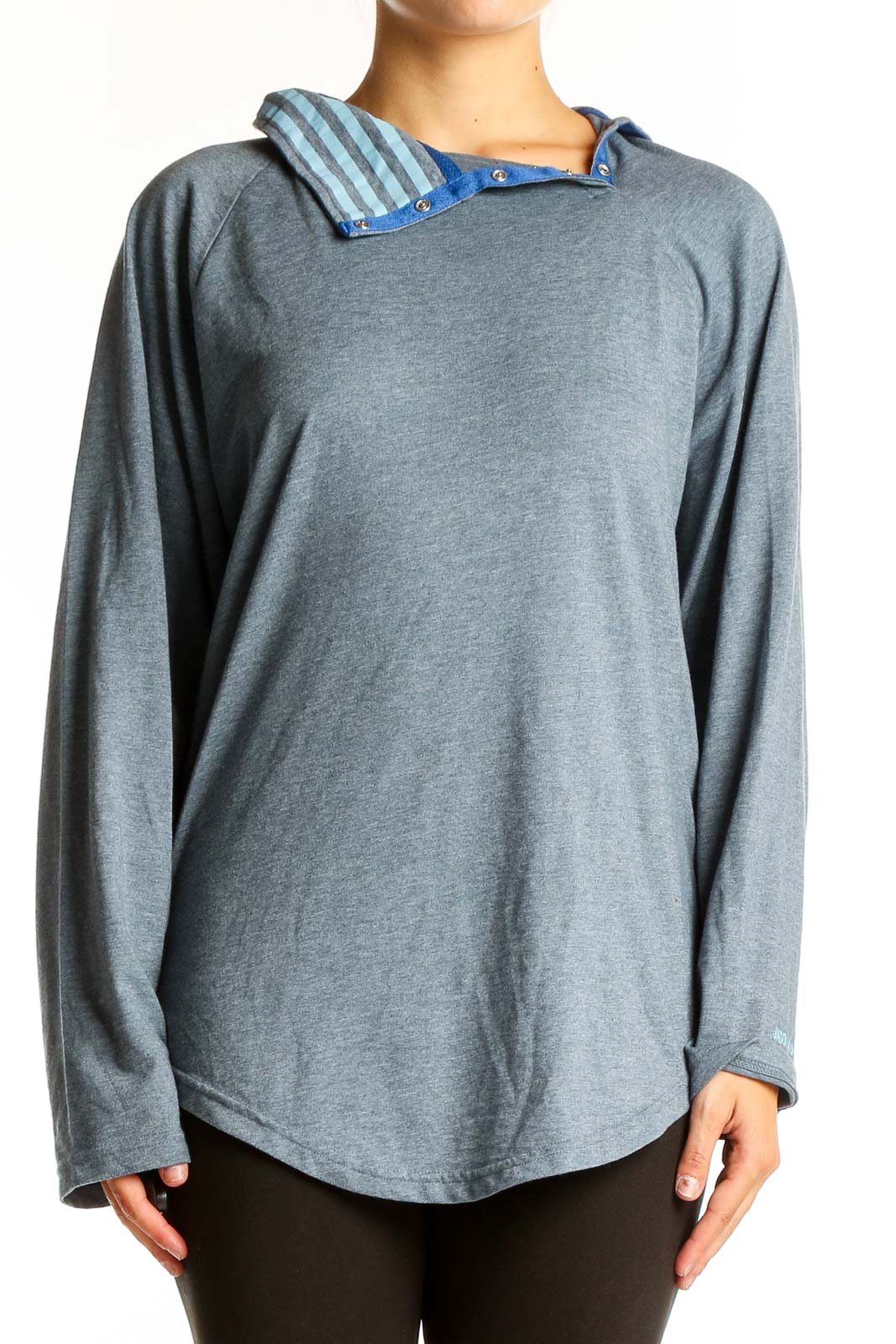 Gray Asymmetrical Hooded Top Front