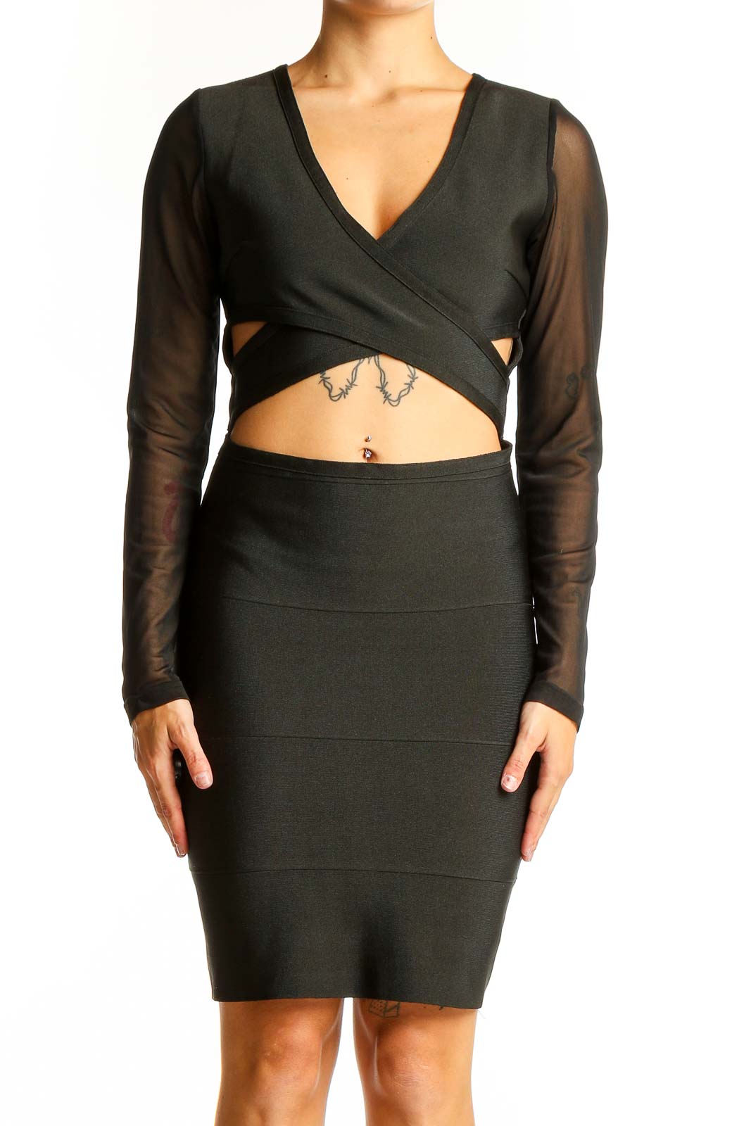 Black Cutout Bodycon Dress Front
