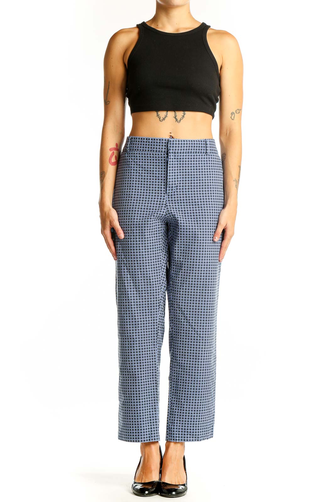 Blue Checkered Wide-Leg Trousers Front