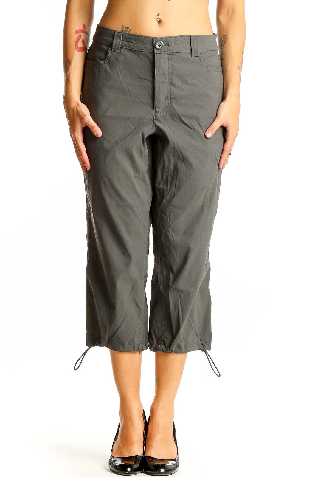 Olive Green Capri Cargo Pants Front
