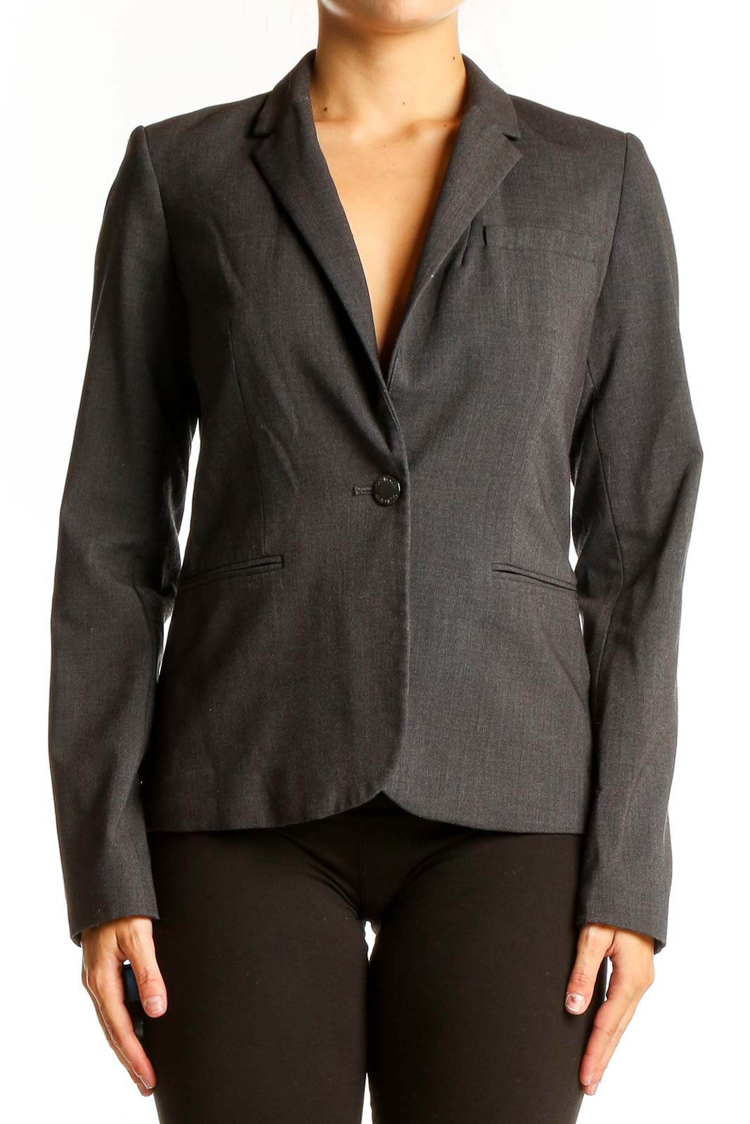 Gray Professional Single-Button Blazer Front