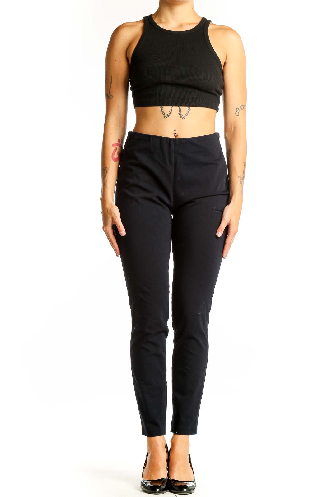 Black Sleek Ankle-Length Pants Front