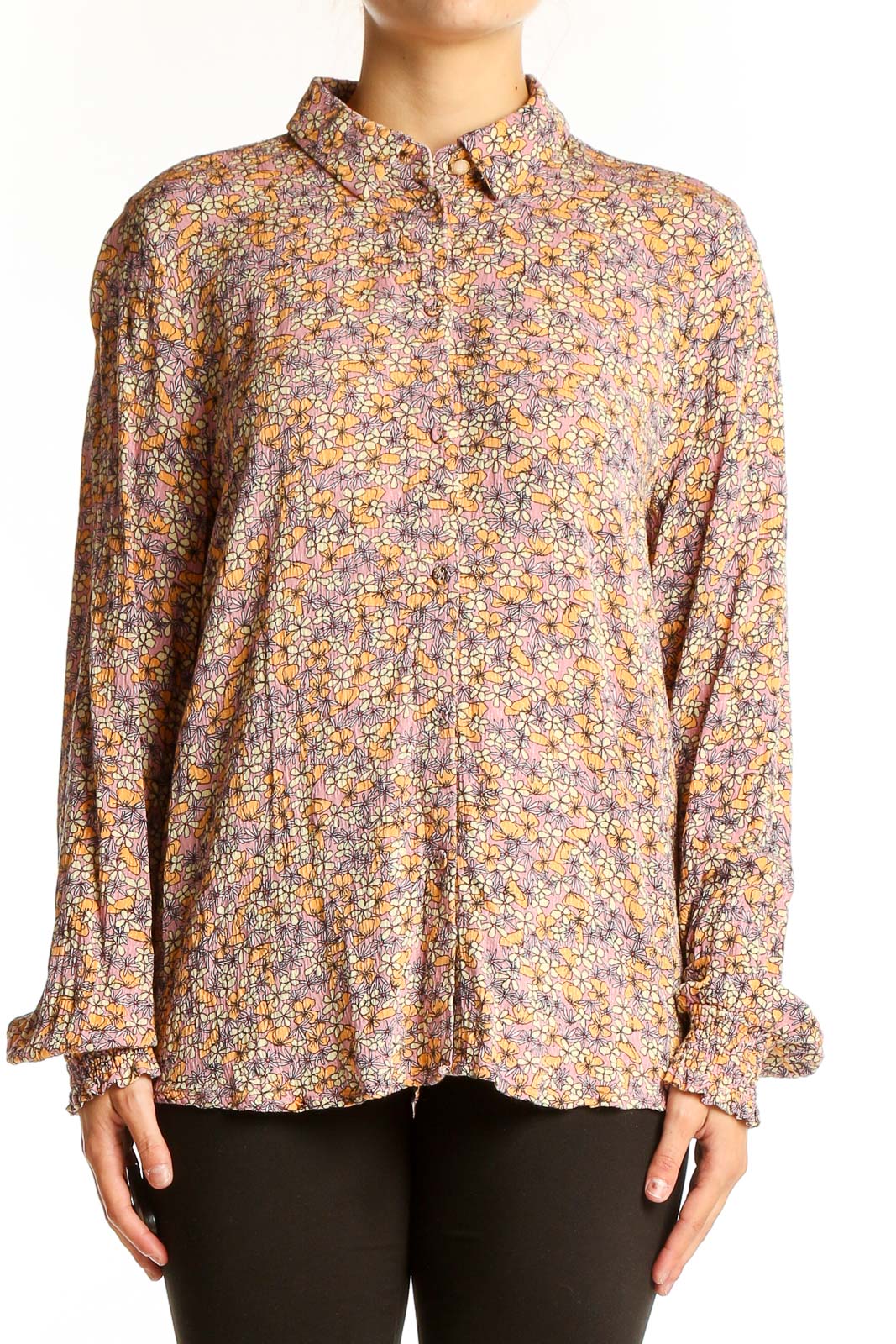Multicolor Floral Print Button-Up Shirt Front