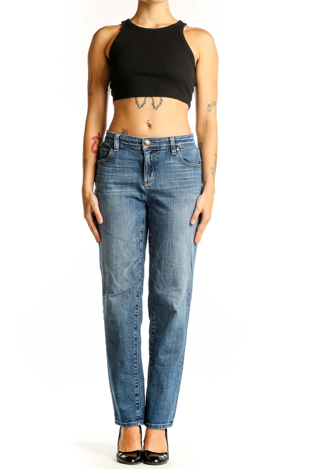 Blue Straight Leg Denim Jeans Front