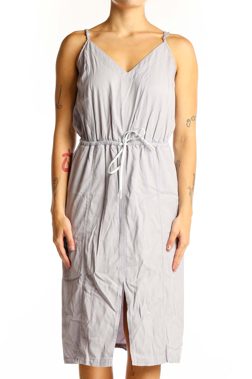 Light Gray Sleeveless Midi Dress Front