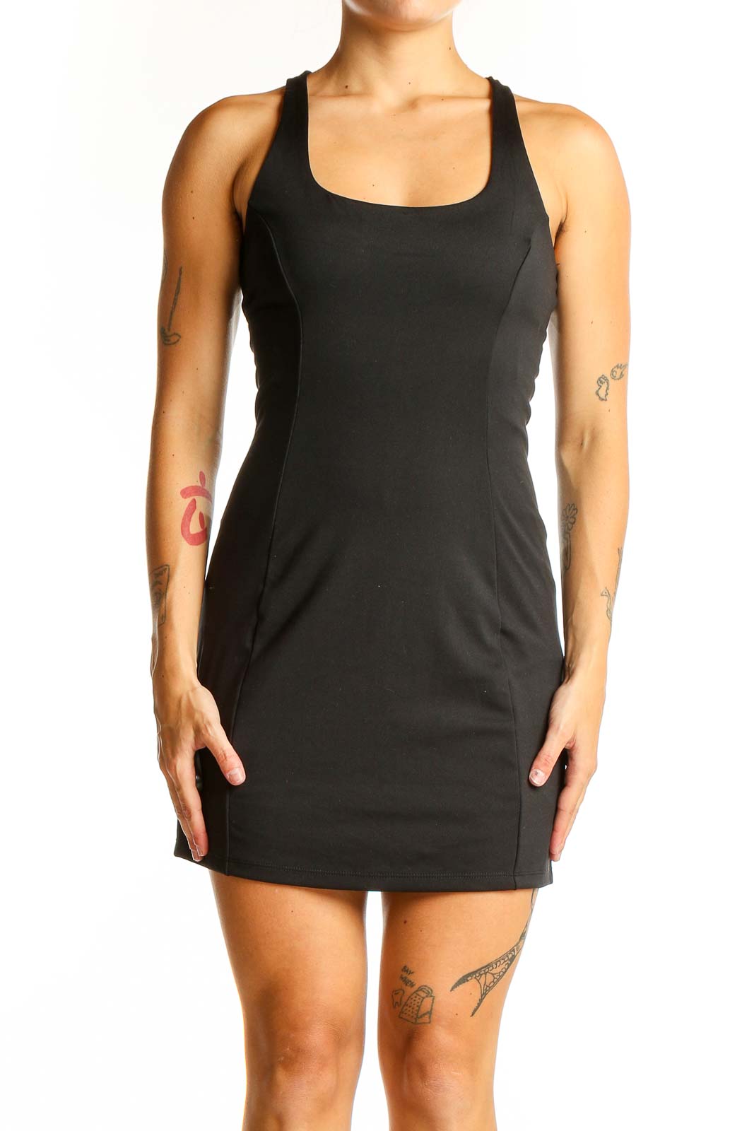 Black Fitted Racerback Mini Dress Front