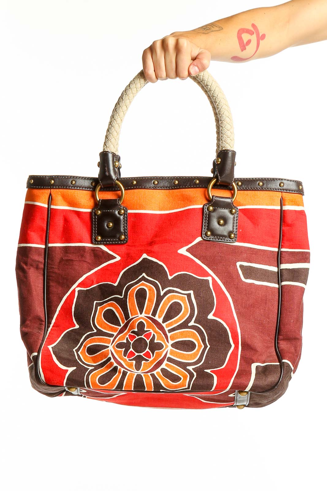 Red Floral Canvas Tote Bag Front