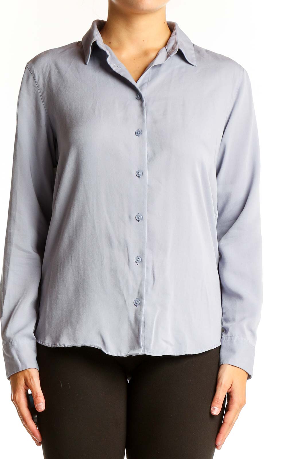 Light Blue Button-Up Long Sleeve Shirt Front